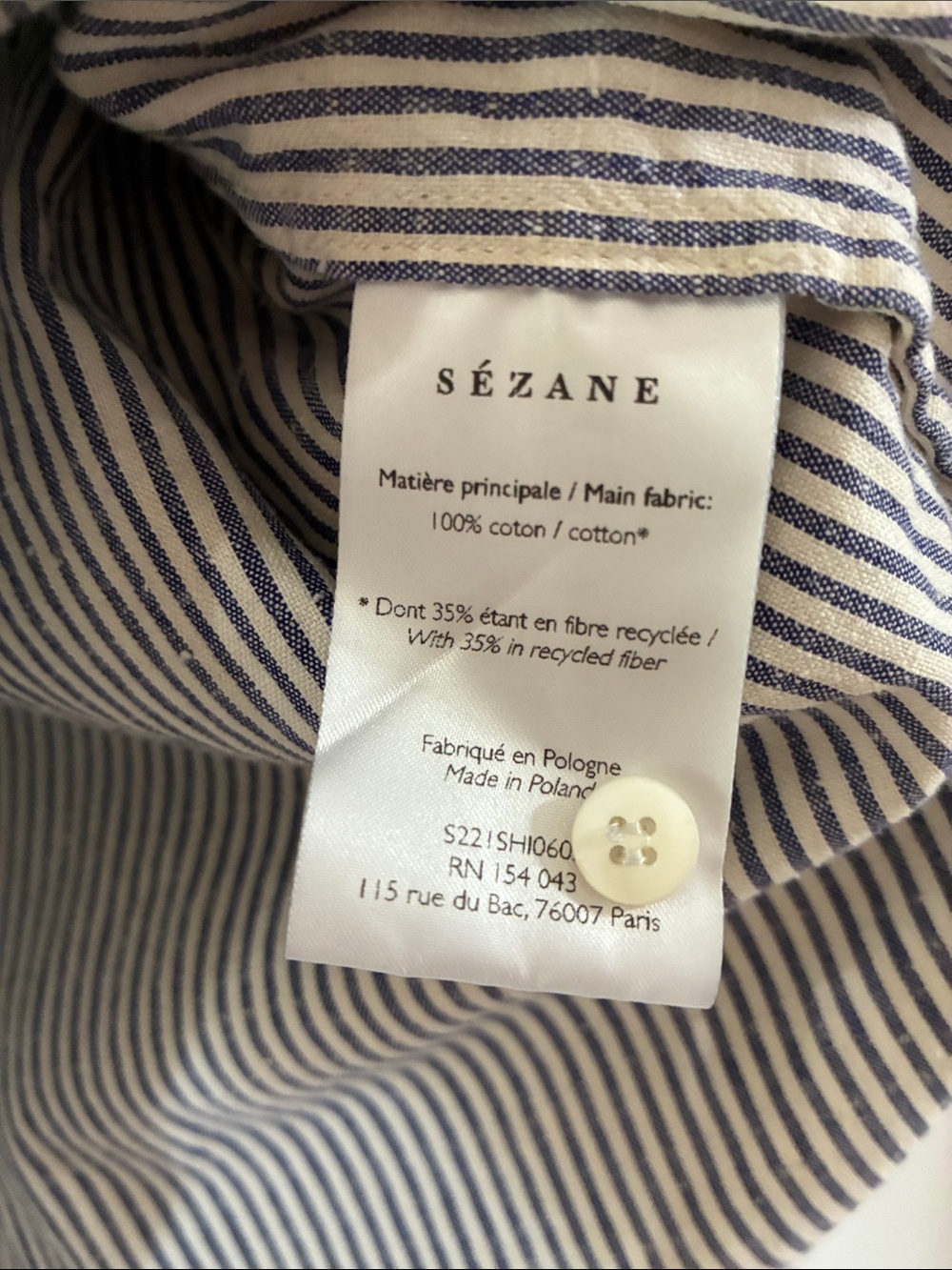 Sezane blue & White Striped Button-Up Shirt - size 34 ( us 2) - 100% cotton - Picture 4 of 5